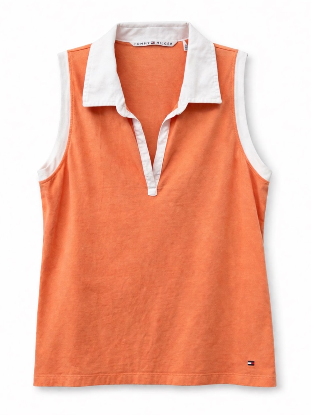Tommy Hilfiger Sleeveless Polo Top Coral White Collar Preppy Size Large